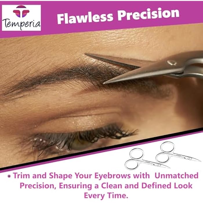 TEMPERIA Scissors for Eyebrow, Moustache, Nose Hair, Beard Cutting Trimming for Men & Women | Small Shaving & Grooming Scissor | Safety Curved Design & Premium Non Rusting Metal | 1 Eyebrow Scissor - Image 4